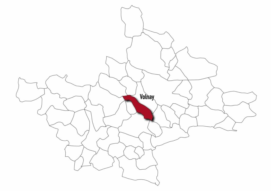 Carte localisant Volnay par rapport aux 53 communes de l'Agglomération Beaune Côte et Sud.